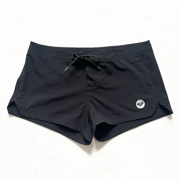 ROXY Women Solid Black Stretch Poly Blend 2.5” Tie Beach Swim Board Shorts M - Picture 1 of 9